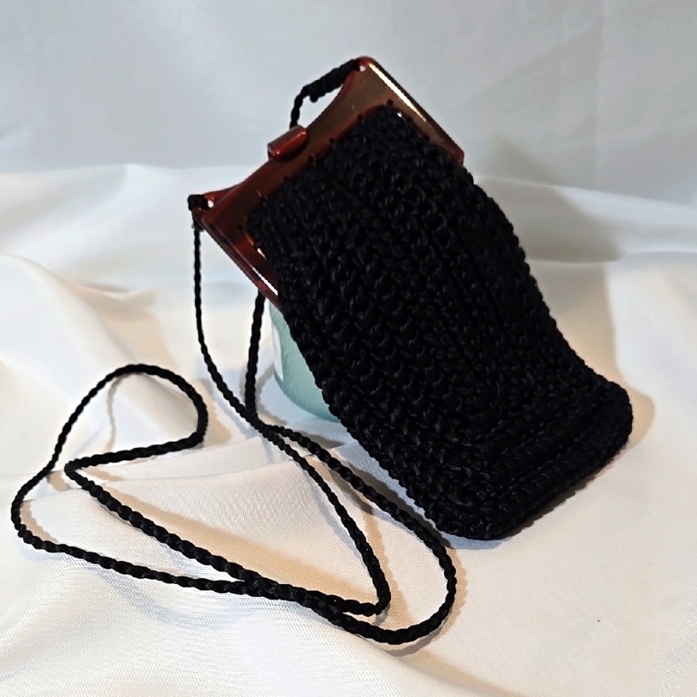 Marilyn Pivnick Black Hand Crochet Small Purse Bag